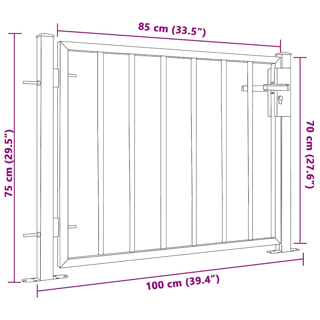 vidaXL Πόρτα Περίφραξης Κήπου 100 x 75 εκ. από Ανοξείδωτο Ατσάλι