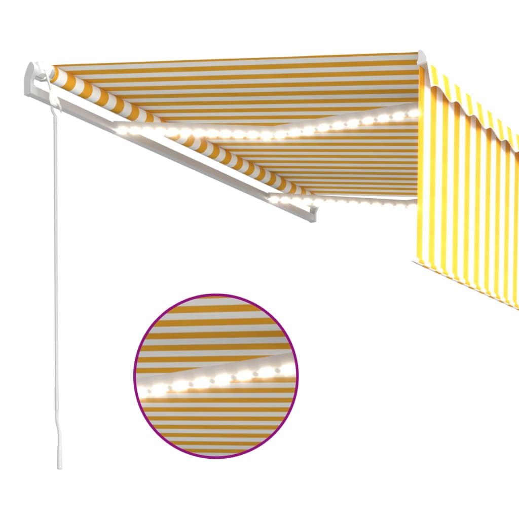vidaXL Τέντα Αυτόματη με Σκίαστρο/LED/Αισθ. Ανέμου Κίτρινο/Λευκό 4x3 μ