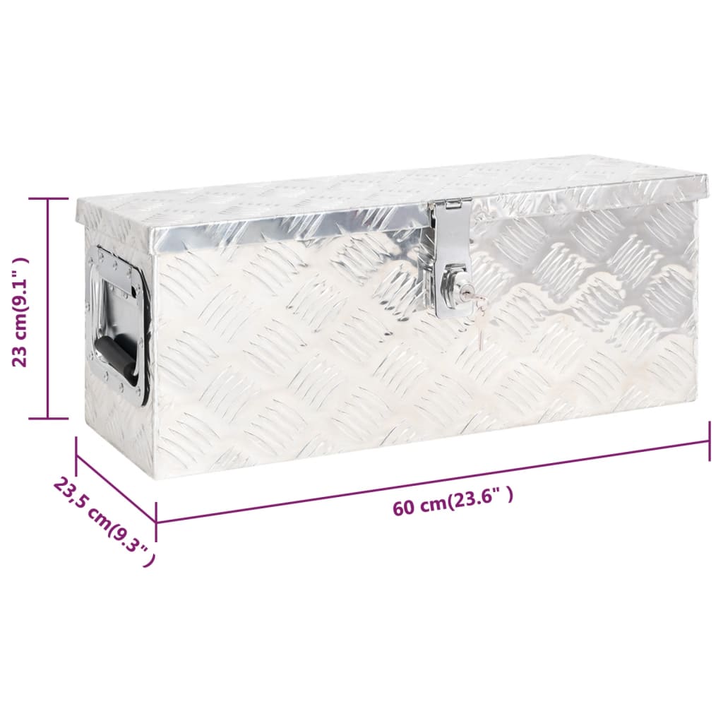 vidaXL Κουτί Αποθήκευσης Ασημί 60 x 23,5 x 23 εκ. από Αλουμίνιο