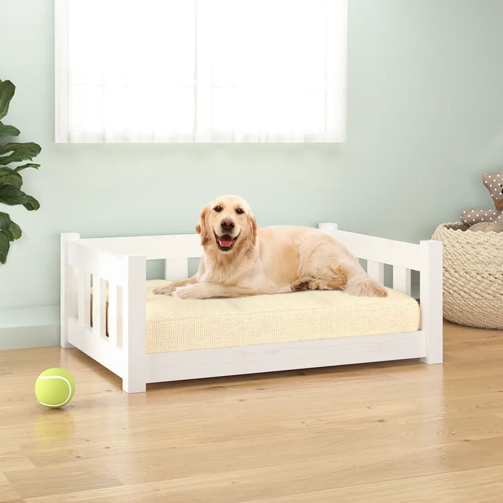 vidaXL Κρεβάτι Σκύλου Λευκό 75,5 x 75,5 x 28 εκ. από Μασίφ Ξύλο Πεύκου