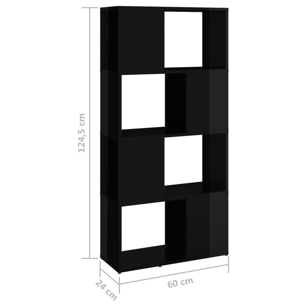 vidaXL Βιβλιοθήκη/Διαχωριστικό Χώρου Γυαλισ. Μαύρο 60 x 24 x 124,5 εκ.