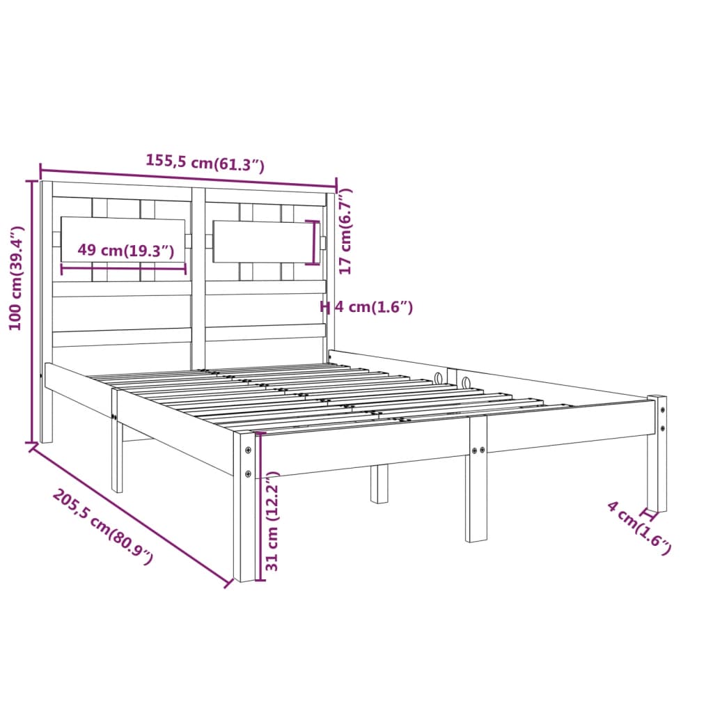 vidaXL Πλαίσιο Κρεβατιού Μελί 150 x 200 εκ. Μασίφ Ξύλο King Size