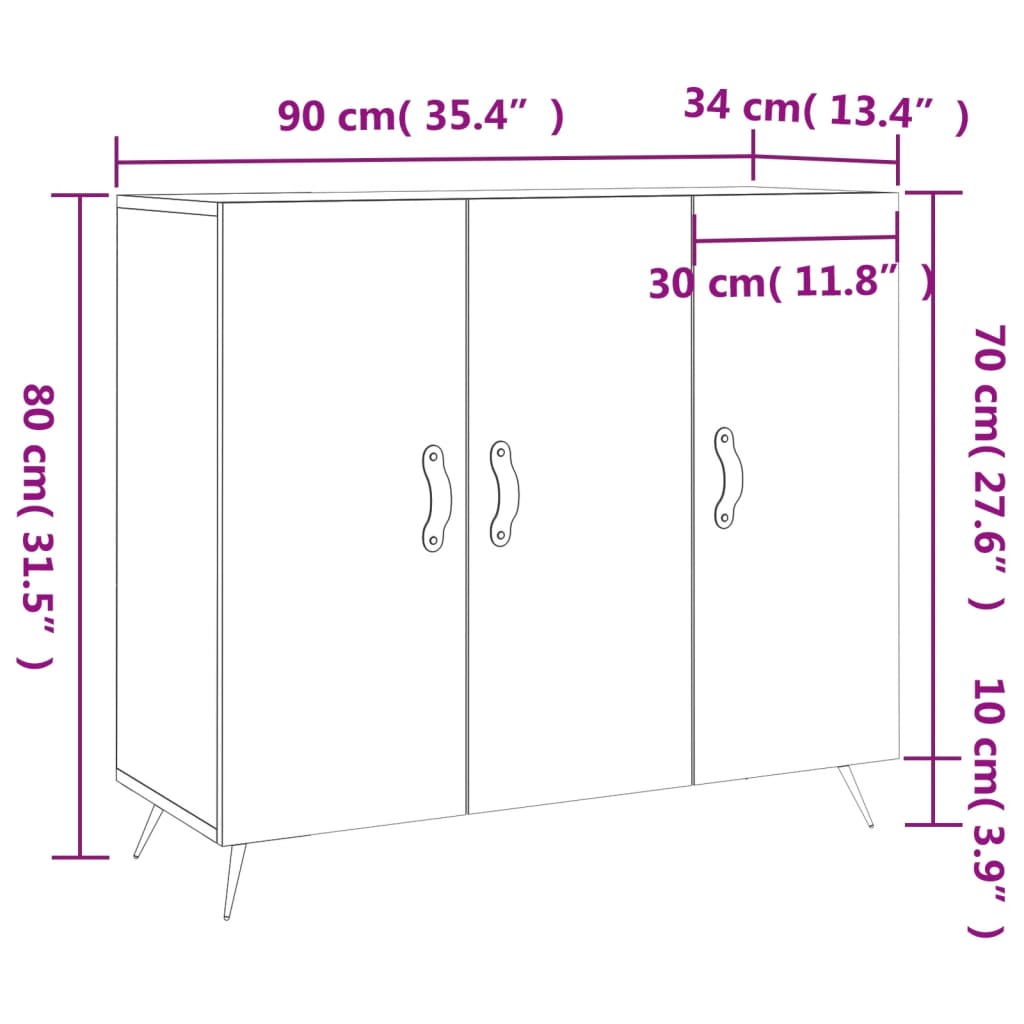 vidaXL Ντουλάπι Μαύρο 90 x 34 x 80 εκ. από Επεξεργασμένο Ξύλο