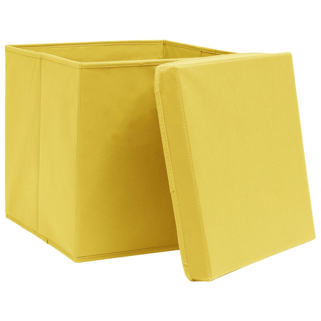 vidaXL Κουτιά Αποθήκευσης με Καπάκια 4 τεμ. Κίτρινα 28 x 28 x 28 εκ.