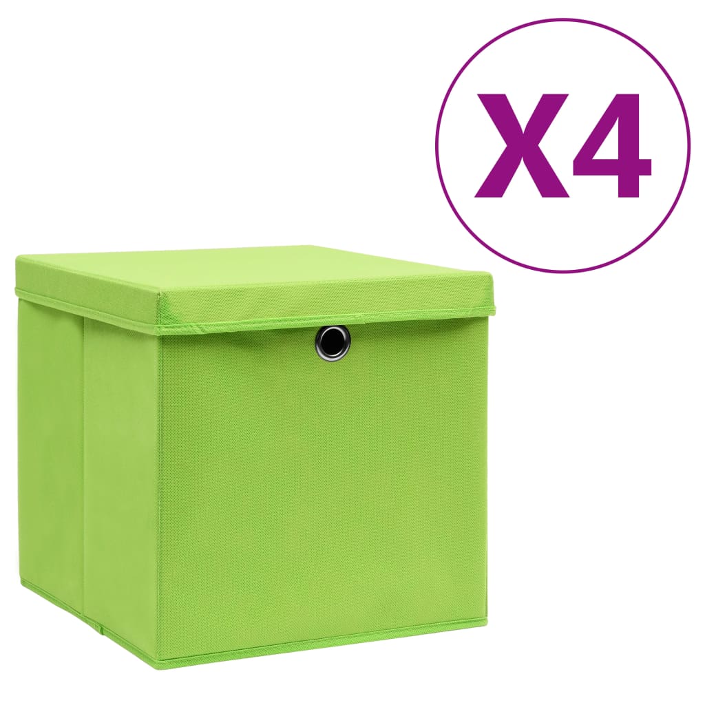 vidaXL Κουτιά Αποθήκευσης με Καπάκια 4 τεμ. Πράσινα 28 x 28 x 28 εκ.