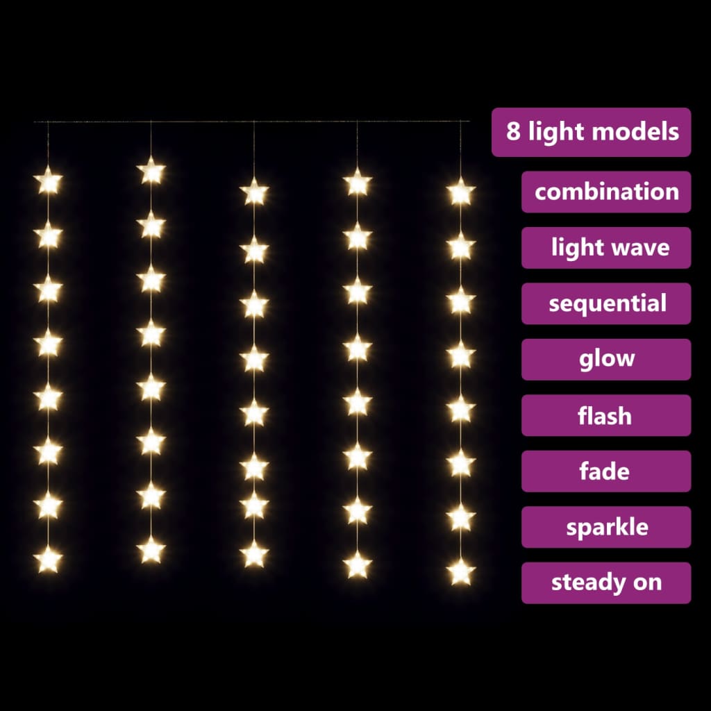 vidaXL Κουρτίνα LED Φωτάκια 200 LED Θερμό Λευκό με 8 Λειτουργίες