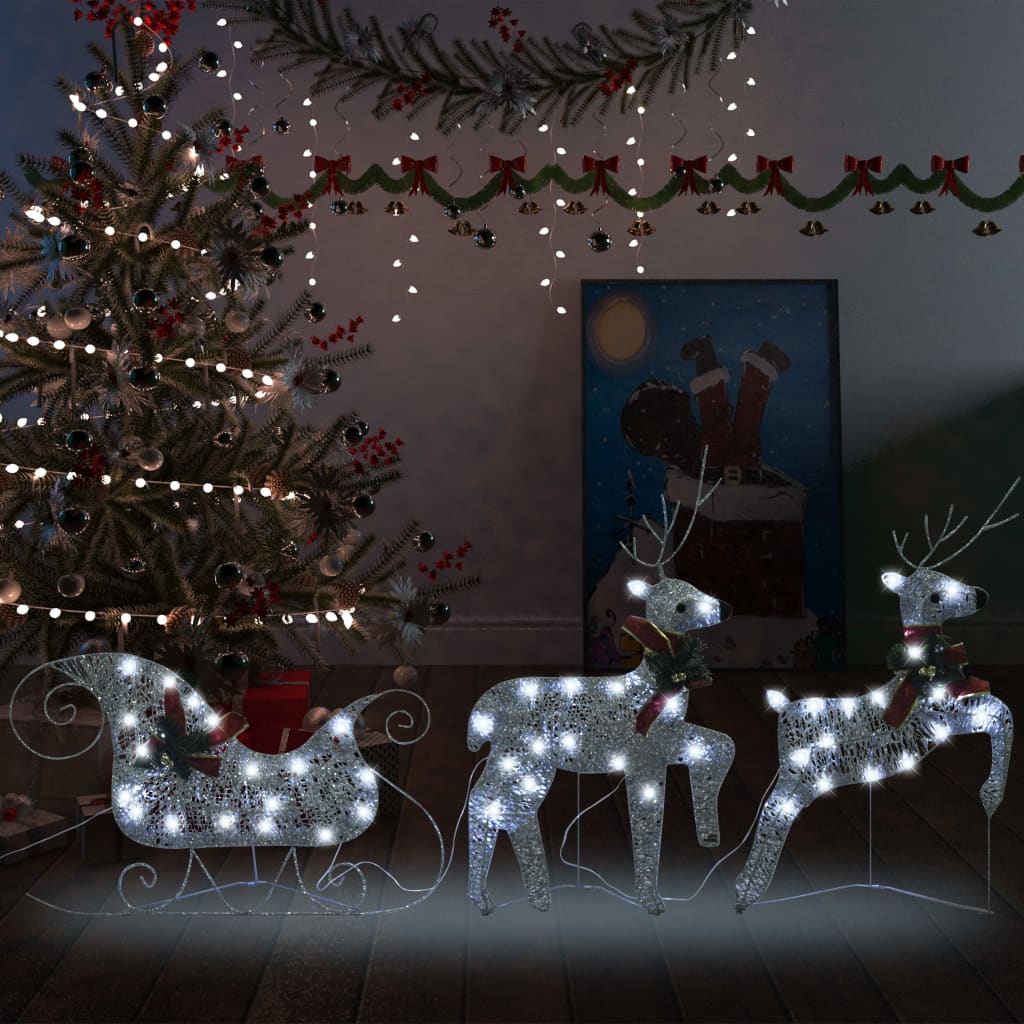 vidaXL Τάρανδοι & Έλκηθρο Χριστουγεννιάτικοι Εξ. Χώρου 60 LED Ασημί