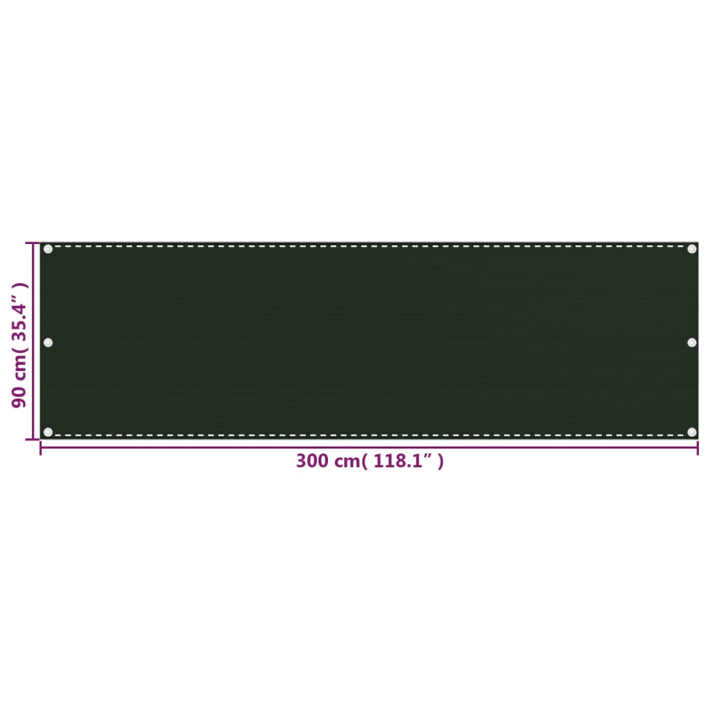 vidaXL Διαχωριστικό Βεράντας Σκούρο Πράσινο 90 x 300 εκ. από HDPE