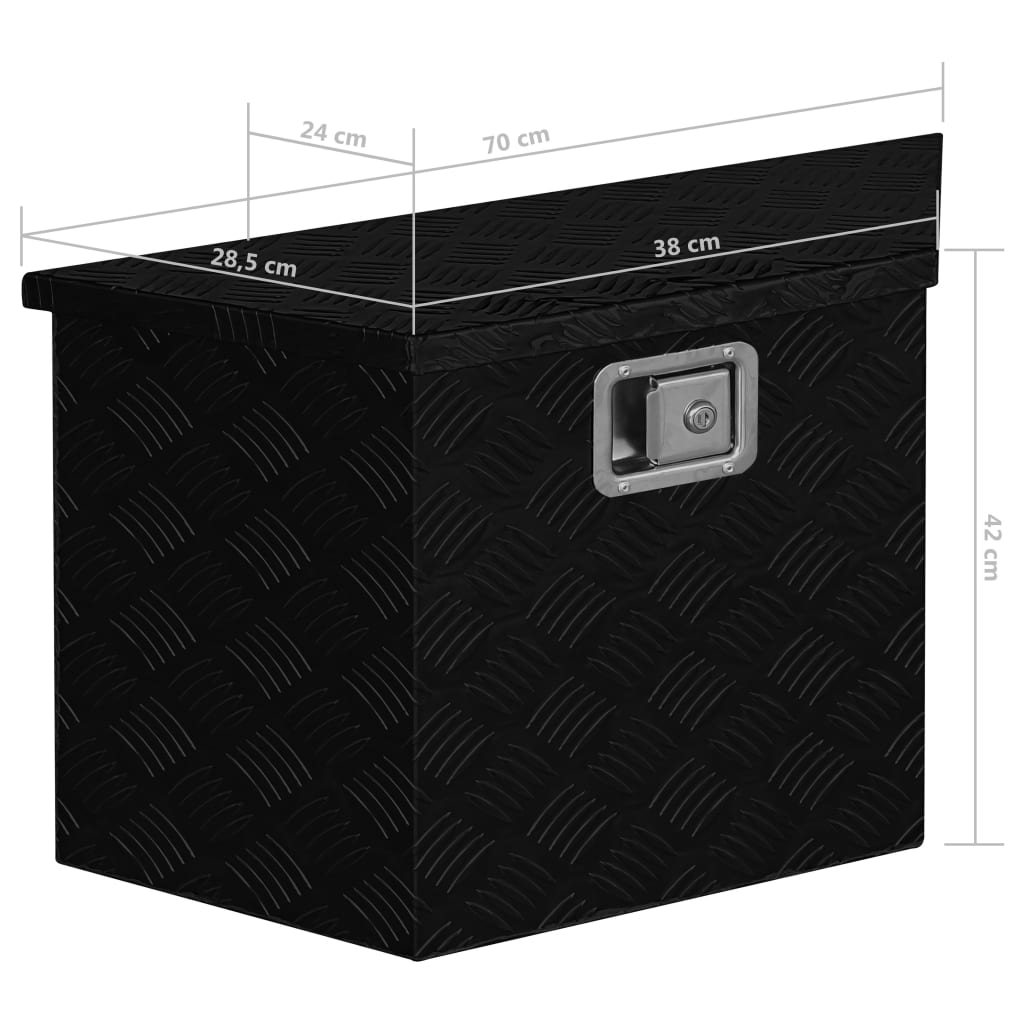 vidaXL Κουτί Αποθήκευσης Τραπεζοειδές Μαύρο 70x24x42 εκ. Αλουμινίου