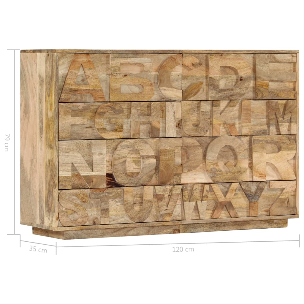 vidaXL Συρταριέρα με Σχέδιο Αλφάβητου 120x35x79 εκ. Μασίφ Ξύλο Μάνγκο