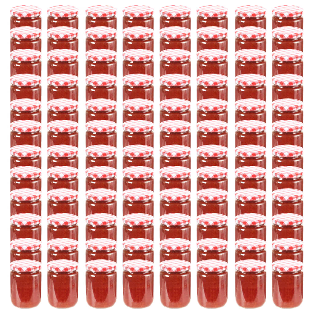 vidaXL Βάζα Μαρμελάδας 96 τεμ. 230 ml Γυάλινα με Κόκκινα/Λευκά Καπάκια