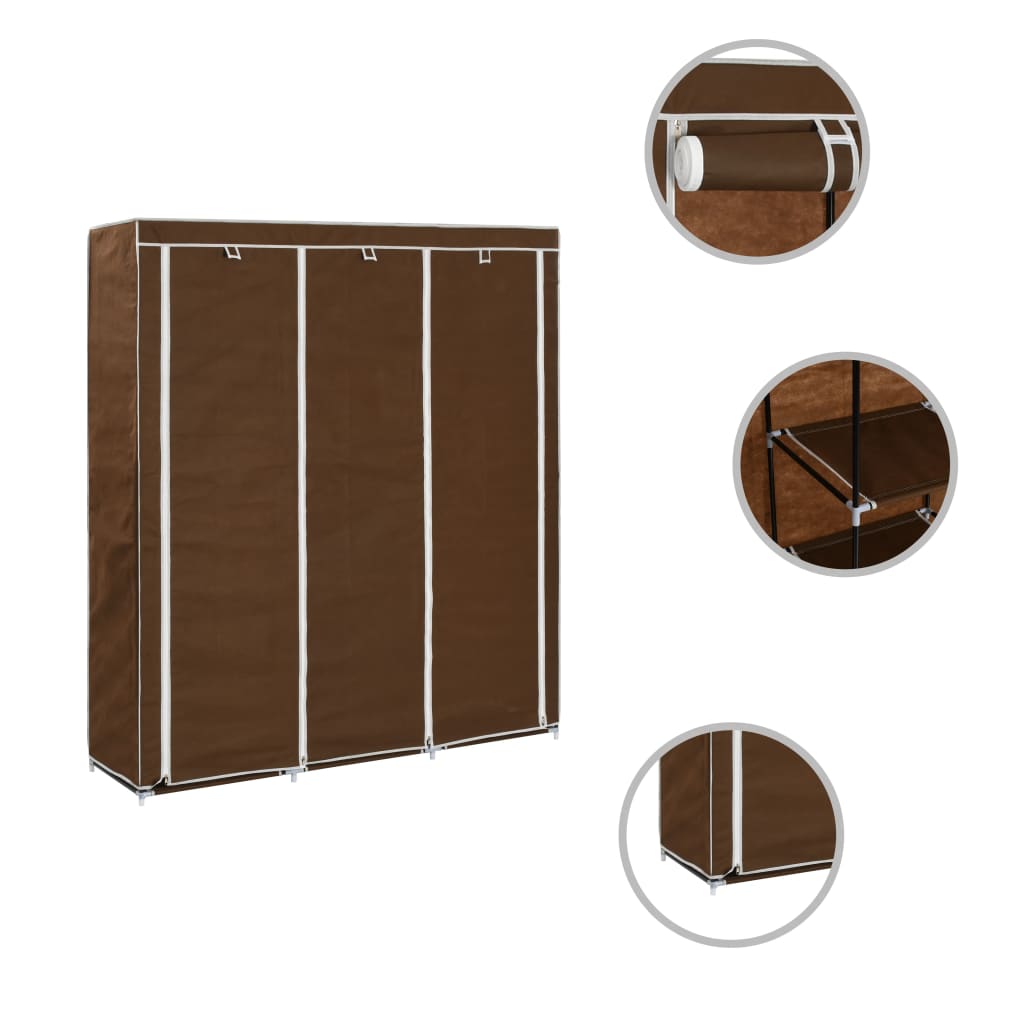 282454 vidaXL Wardrobe with Compartments and Rods Brown 150x45x175 cm Fabric