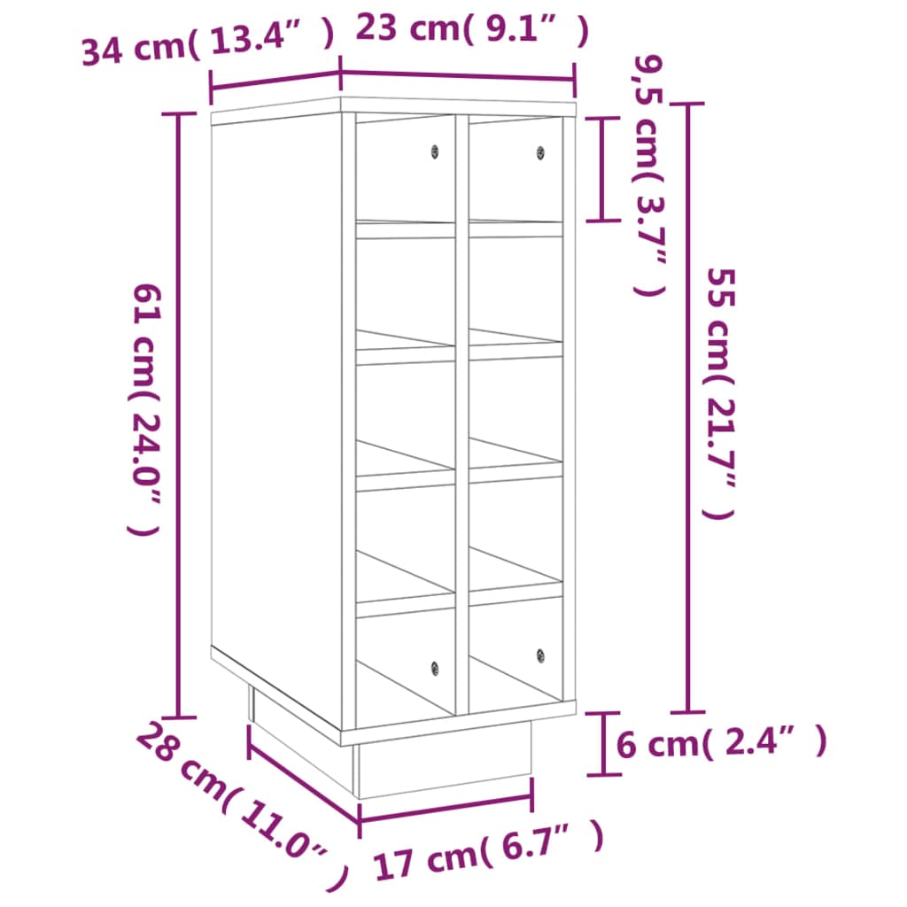 vidaXL Κάβα Κρασιών 23 x 34 x 61 εκ. από Μασίφ Ξύλο Πεύκου