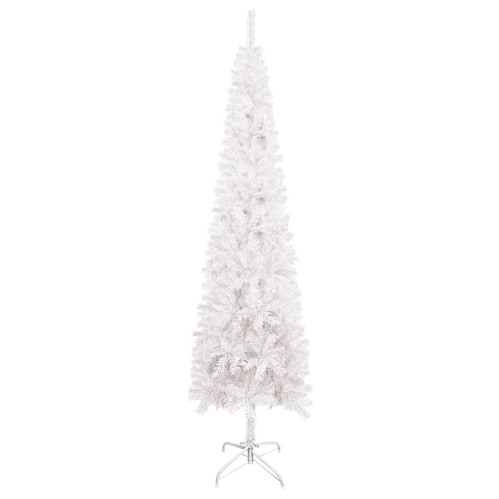 vidaXL Χριστουγεννιάτικο Δέντρο Προφωτ. Slim με Μπάλες Άσπρο 240 εκ.