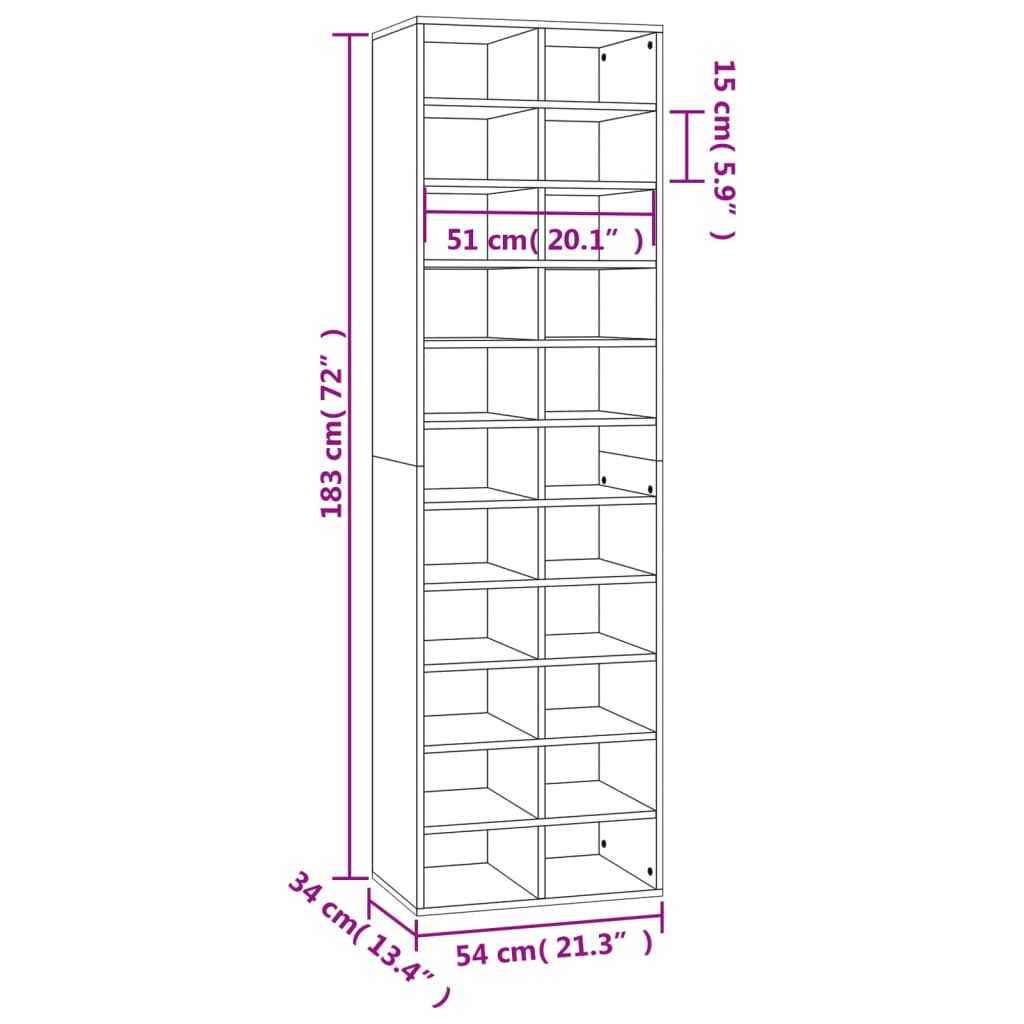 vidaXL Παπουτσοθήκη Καφέ Δρυς 54 x 34 x 183 εκ. από Επεξεργασμένο Ξύλο