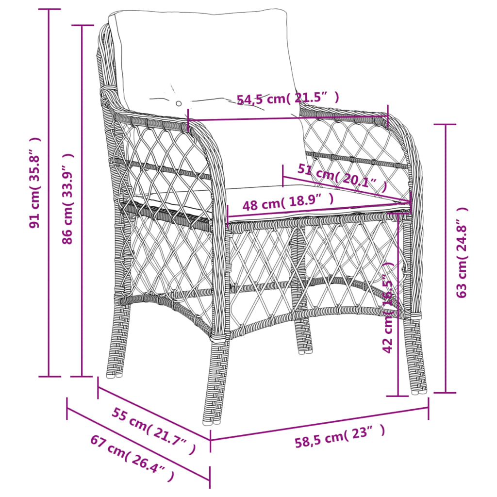 vidaXL Καρέκλες Κήπου 2 τεμ. Μαύρες από Συνθετικό Ρατάν με Μαξιλάρια
