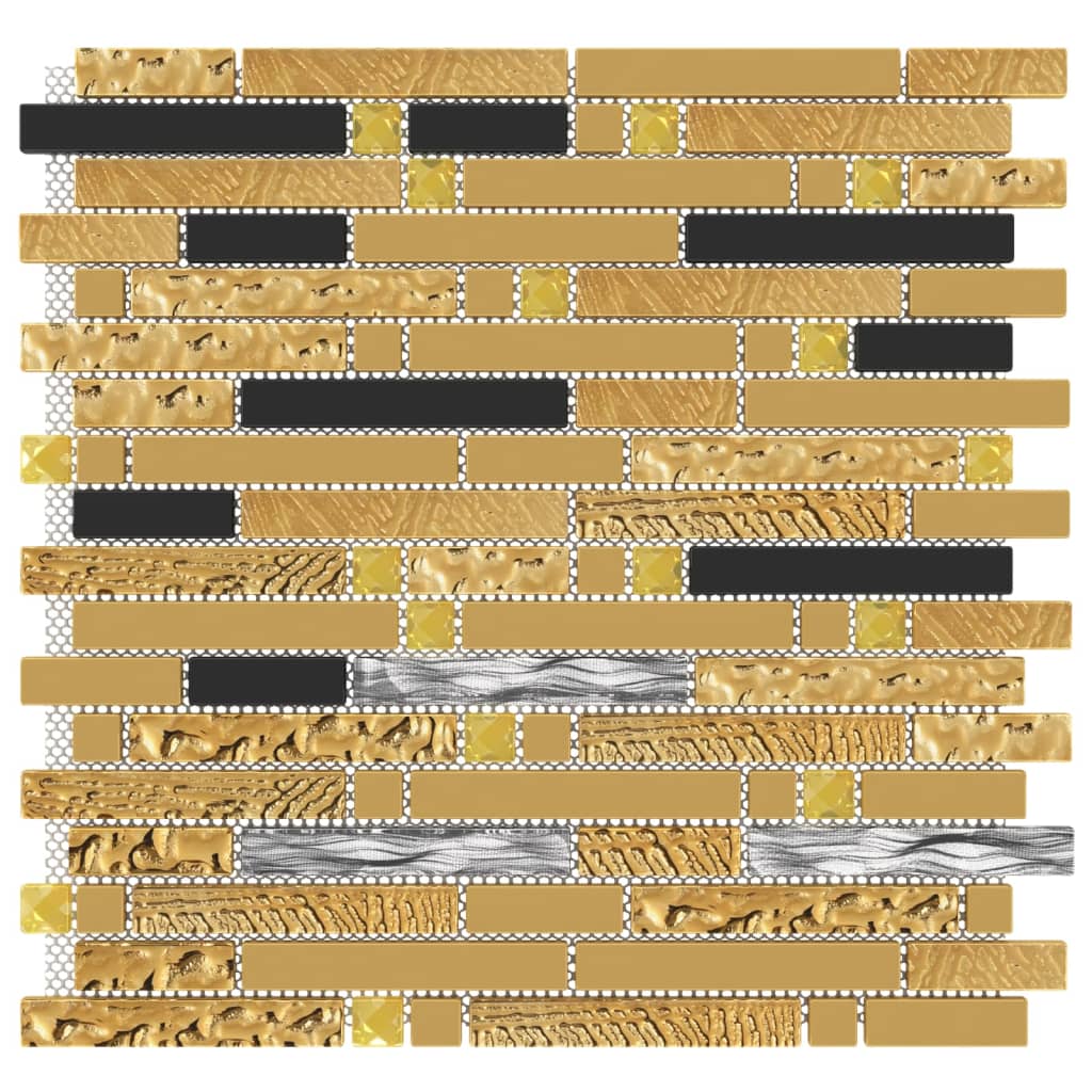 vidaXL Μωσαϊκά Πλακάκια 11 τεμ. Μαύρα / Χρυσά 30 x 30 εκ. Γυάλινα