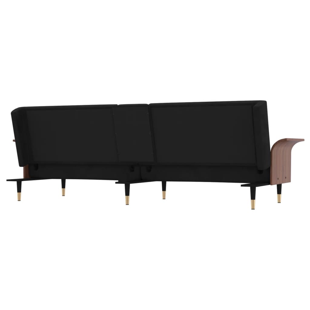 vidaXL Καναπές Κρεβάτι με Ποτηροθήκη Μαύρος Βελούδινος