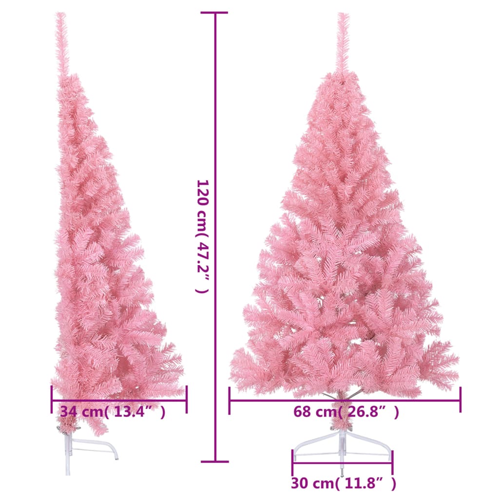 vidaXL Χριστουγεννιάτικο Δέντρο Τεχνητό Μισό Με Βάση Ροζ 120 εκ. PVC