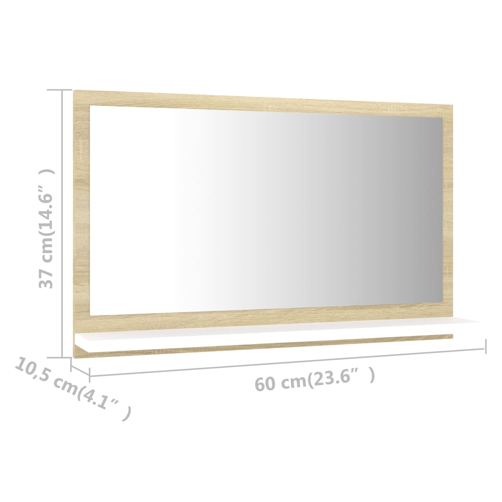 vidaXL Καθρέφτης Μπάνιου Λευκό/Sonoma Δρυς 60x10,5x37 εκ. Μοριοσανίδα