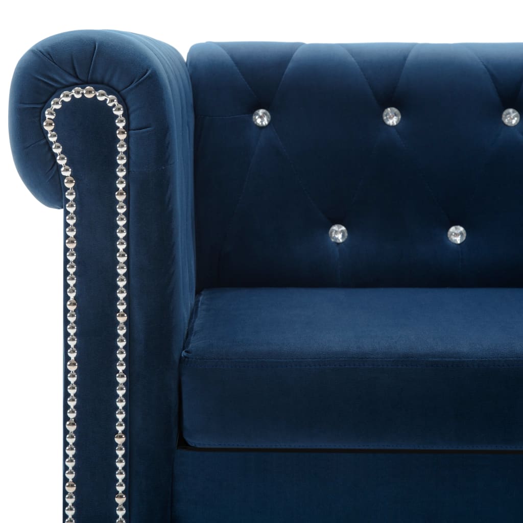 vidaXL Καναπές Γωνιακός Chesterfield Μπλε 199 x 142 x 72 εκ. Βελούδο