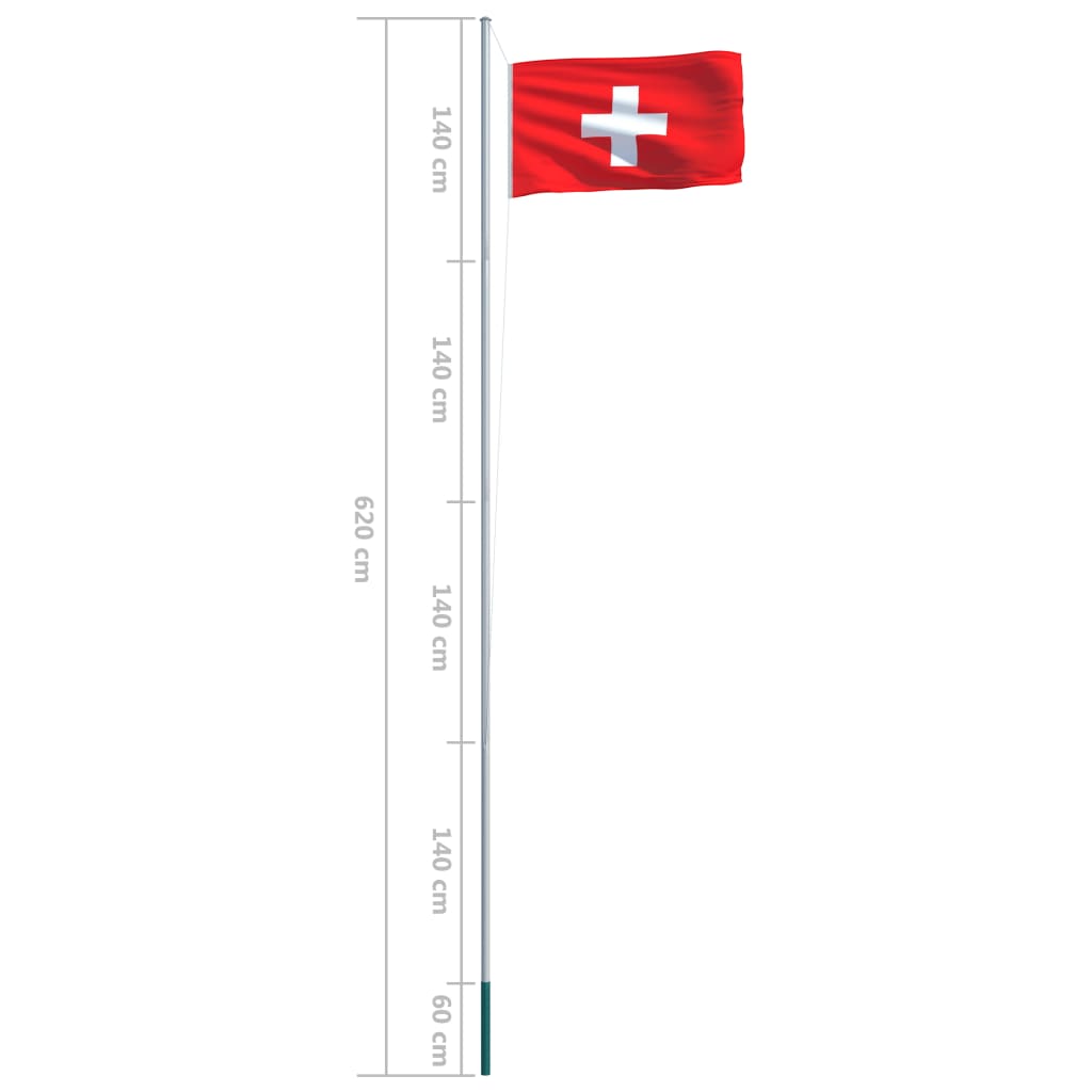 vidaXL Σημαία Ελβετίας 6,2 μ. με Ιστό Αλουμινίου