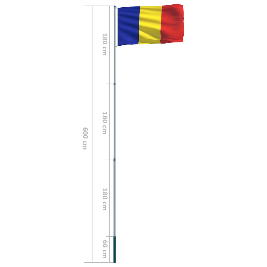 vidaXL Σημαία Ρουμανίας 6 μ. με Ιστό Αλουμινίου