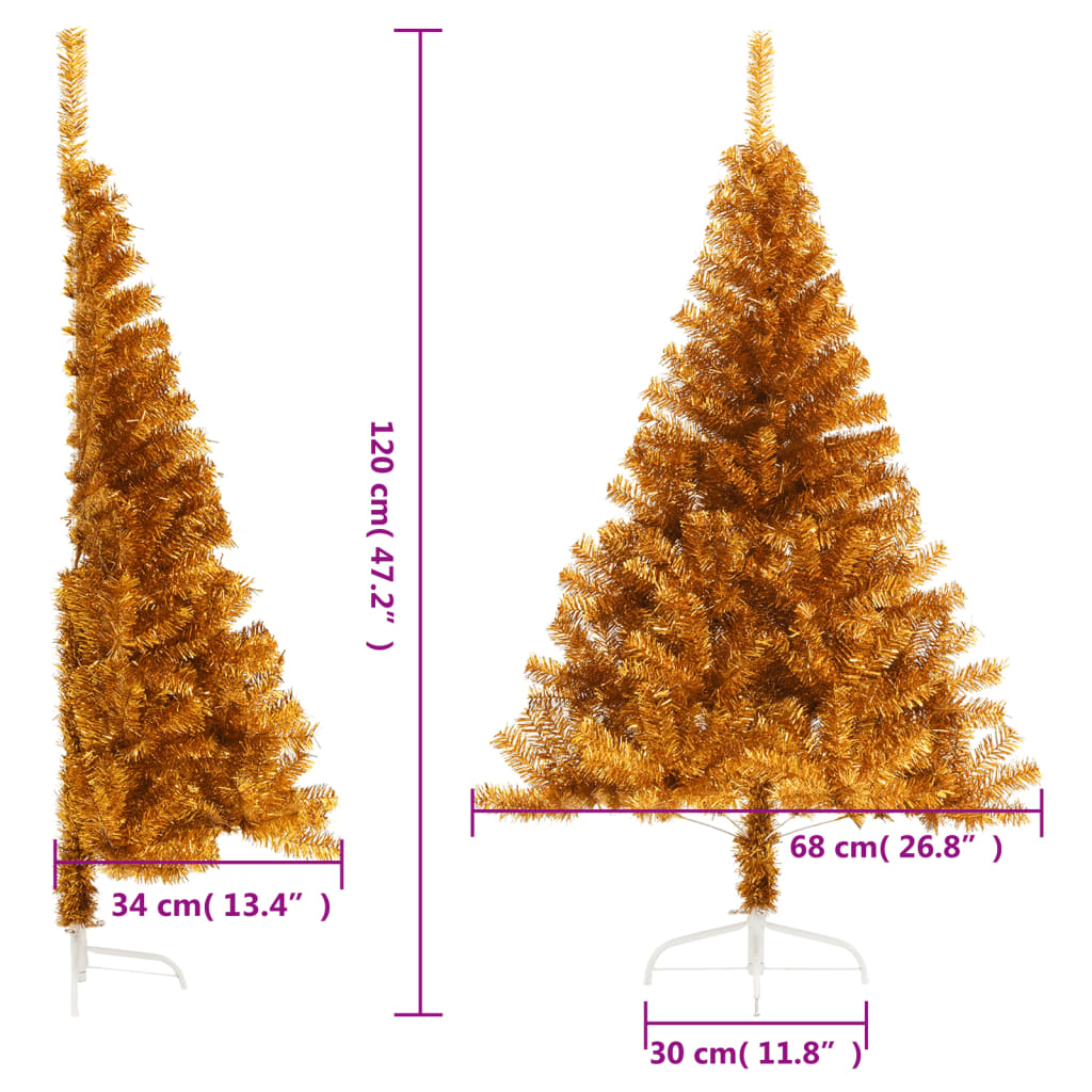 vidaXL Χριστουγεννιάτικο Δέντρο Τεχνητό Μισό με Βάση Χρυσό 120 εκ. PET