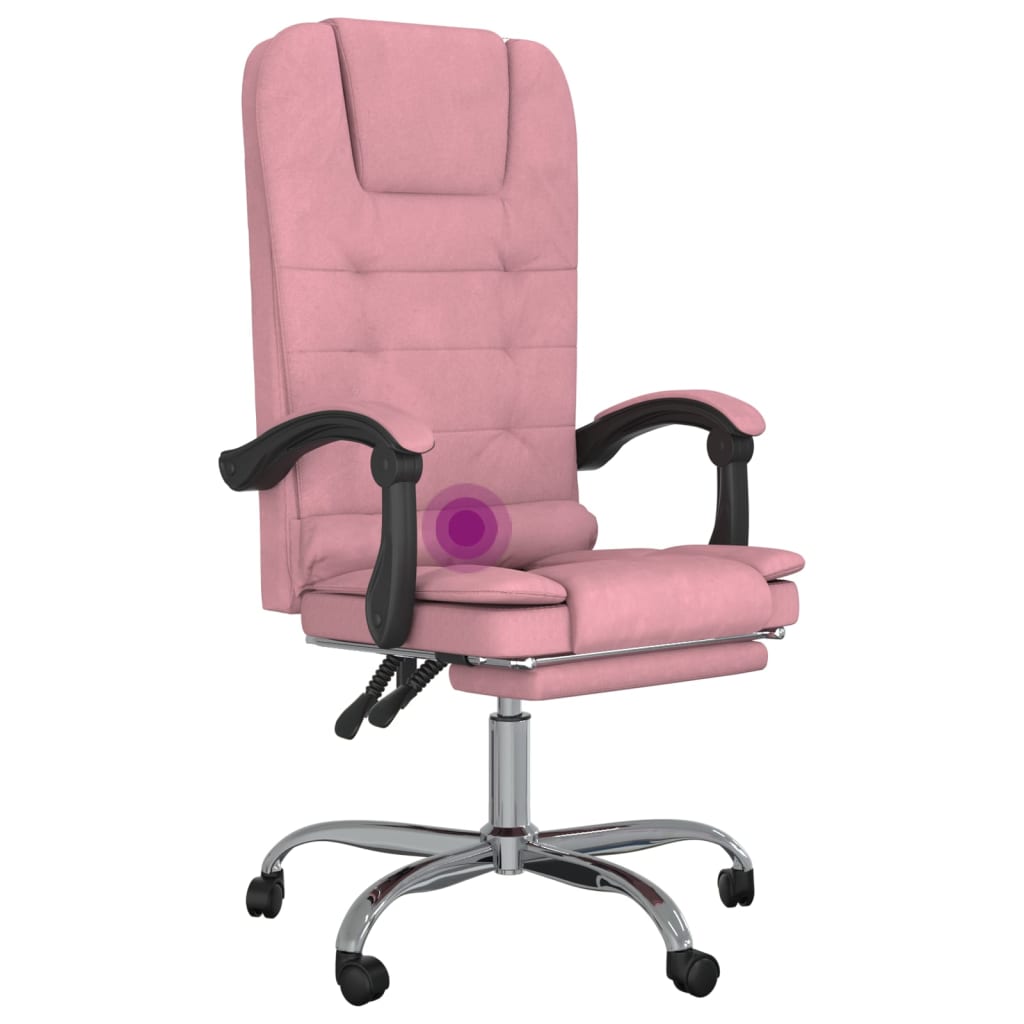 vidaXL Καρέκλα Γραφείου Μασάζ Ανακλινόμενη Ροζ Βελούδινη