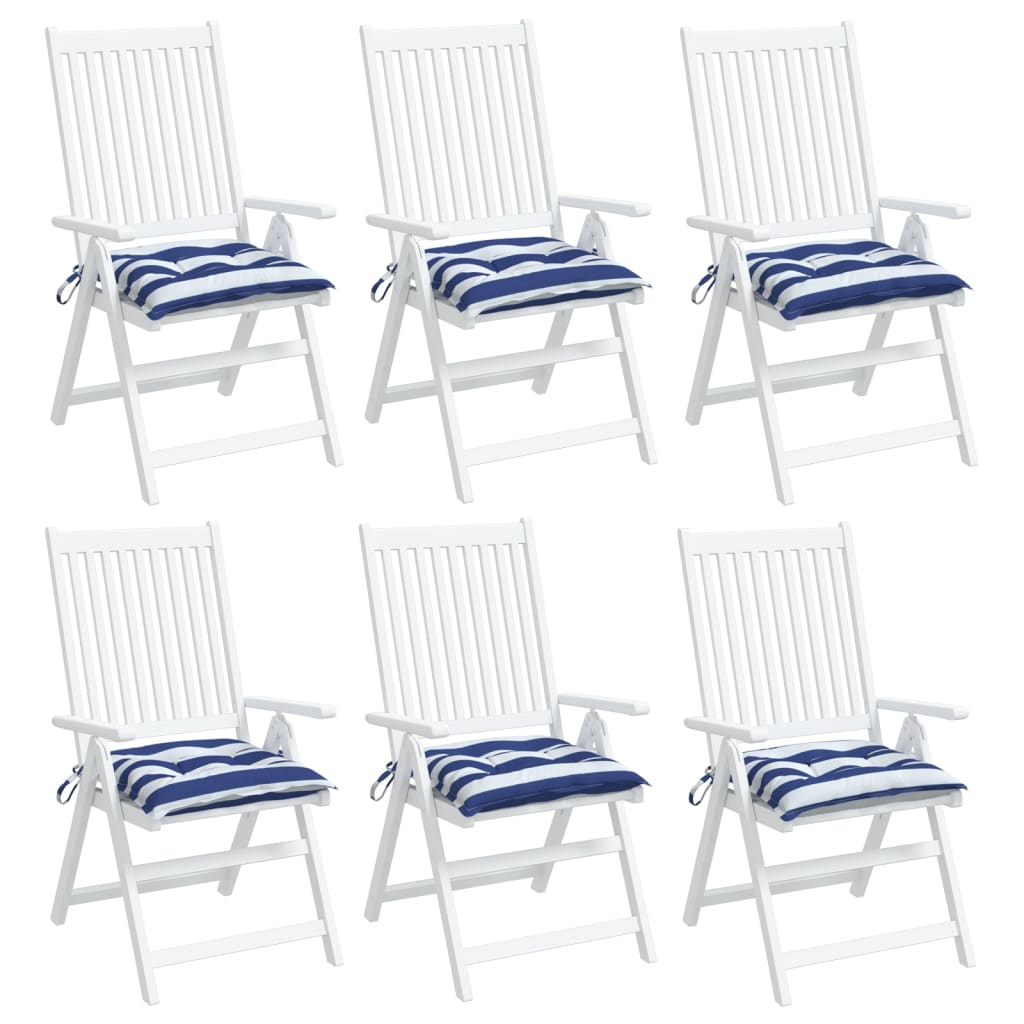 vidaXL Μαξιλάρια Καρέκλας 6 τεμ. Μπλε/Λευκό Ριγέ 40x40x7εκ. Υφασμάτινα