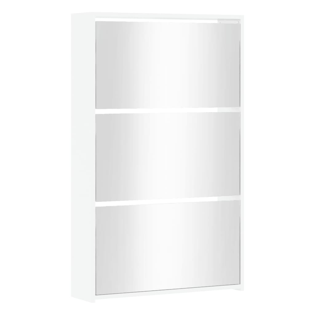 vidaXL Παπουτσοθήκη με Καθρέφτη 3 Επιπέδων Γυαλ. Λευκό 63x17x102,5 εκ.