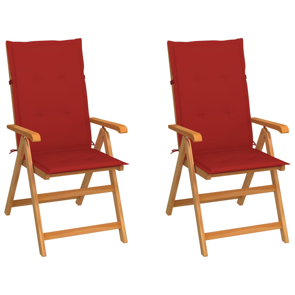 vidaXL Καρέκλες Κήπου 2 τεμ. από Μασίφ Ξύλο Teak με Κόκκινα Μαξιλάρια