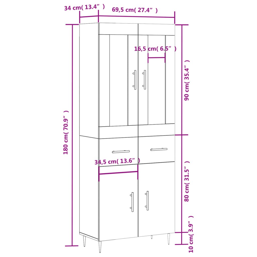 vidaXL Ντουλάπι Καπνιστή Δρυς 69,5x34x180 εκ. από Επεξεργασμένο Ξύλο