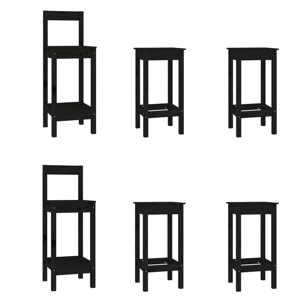 vidaXL Καρέκλες Μπαρ Σετ 6 Τεμαχίων Μαύρο από Μασίφ Ξύλο Πεύκου