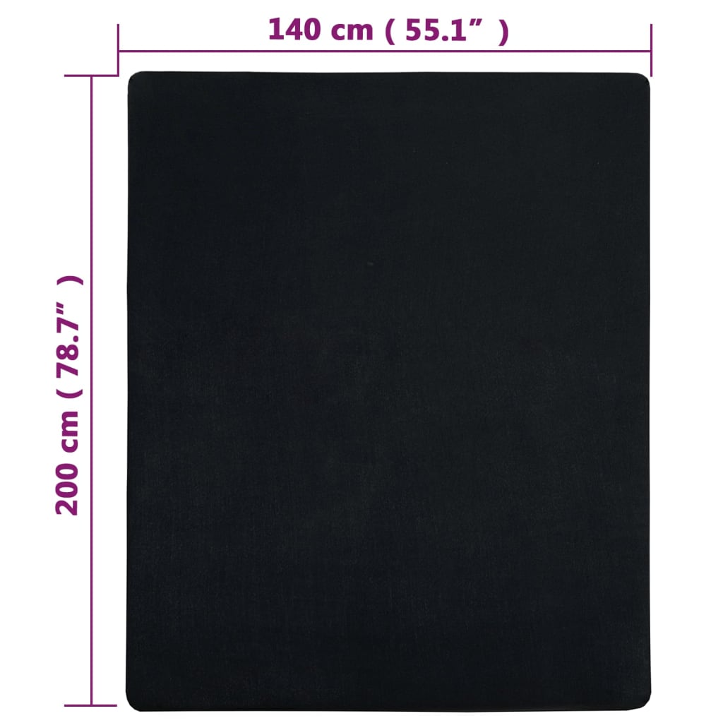 vidaXL Σεντόνι με Λάστιχο Μαύρο 140x200 εκ. Βαμβακερό Ζέρσεϊ