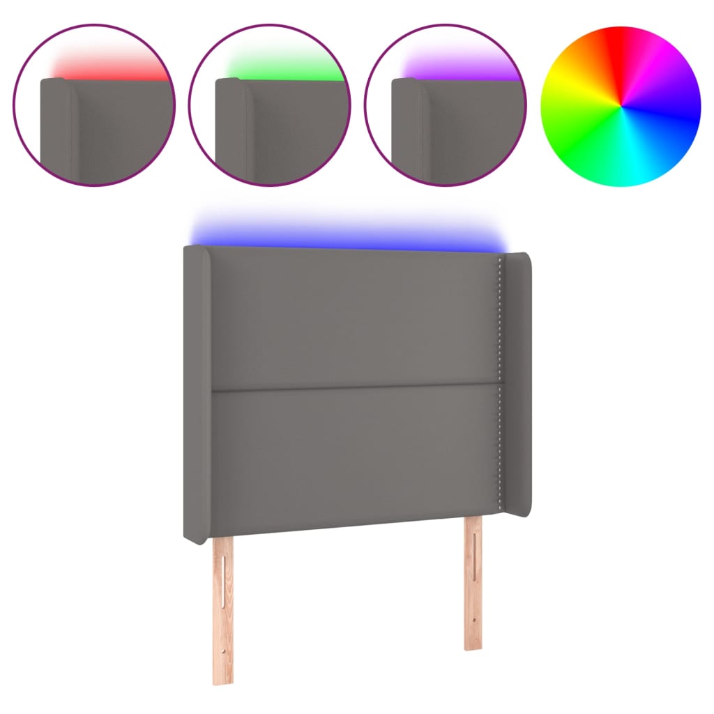 vidaXL Κεφαλάρι Κρεβατιού LED Γκρι 93x16x118/128 εκ. Συνθετ. Δέρμα