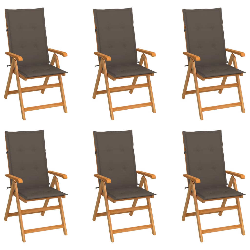 vidaXL Καρέκλες Κήπου 6 τεμ. από Μασίφ Ξύλο Teak με Taupe Μαξιλάρια