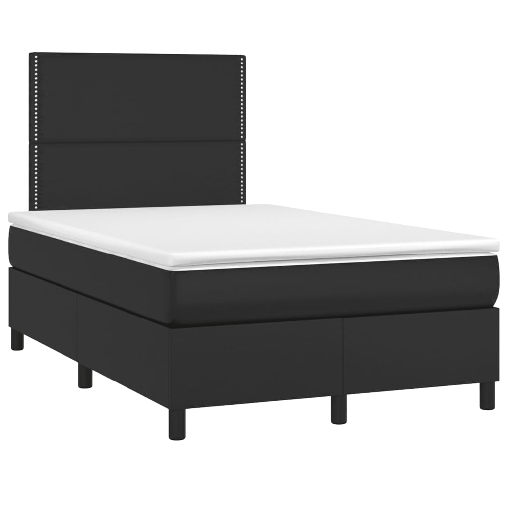 vidaXL Κρεβάτι Boxspring με Στρώμα&LED Μαύρο 120x190εκ.Συνθετικό Δέρμα