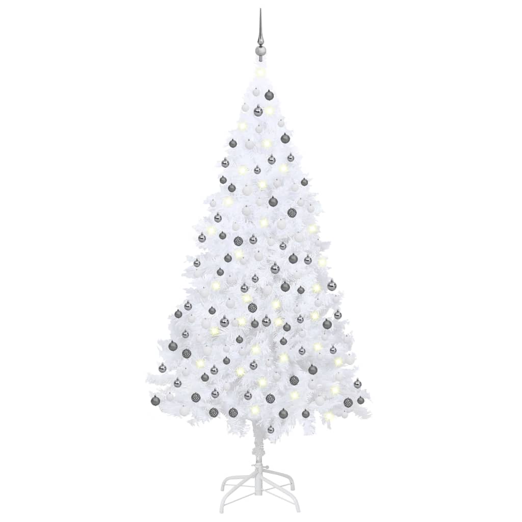 vidaXL Χριστουγεν. Δέντρο Προφωτισμένο Τεχνητό Μπάλες Λευκό 210εκ PVC