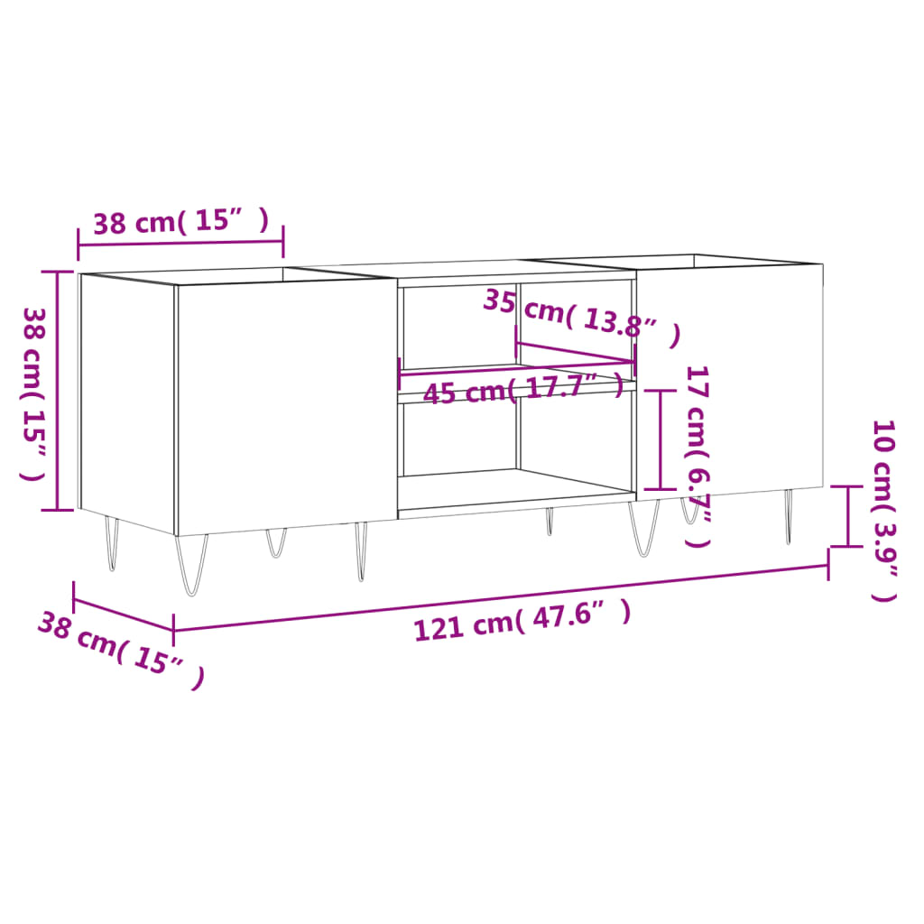 vidaXL Δισκοθήκη Καπνιστή Δρυς 121x38x48 εκ. από Επεξεργασμένο Ξύλο