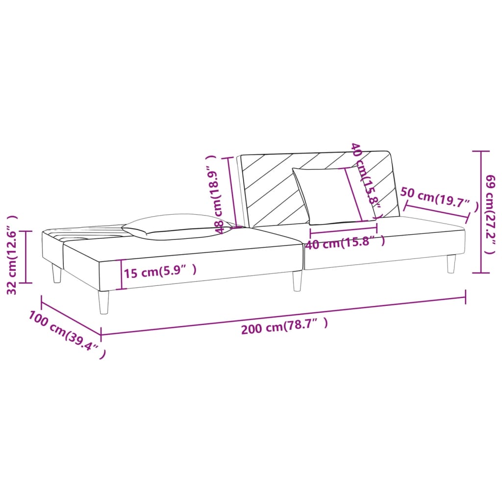 vidaXL Καναπές Κρεβάτι Διθέσιος Ανοιχτό Γκρι Υφασμάτινος & 2 Μαξιλάρια