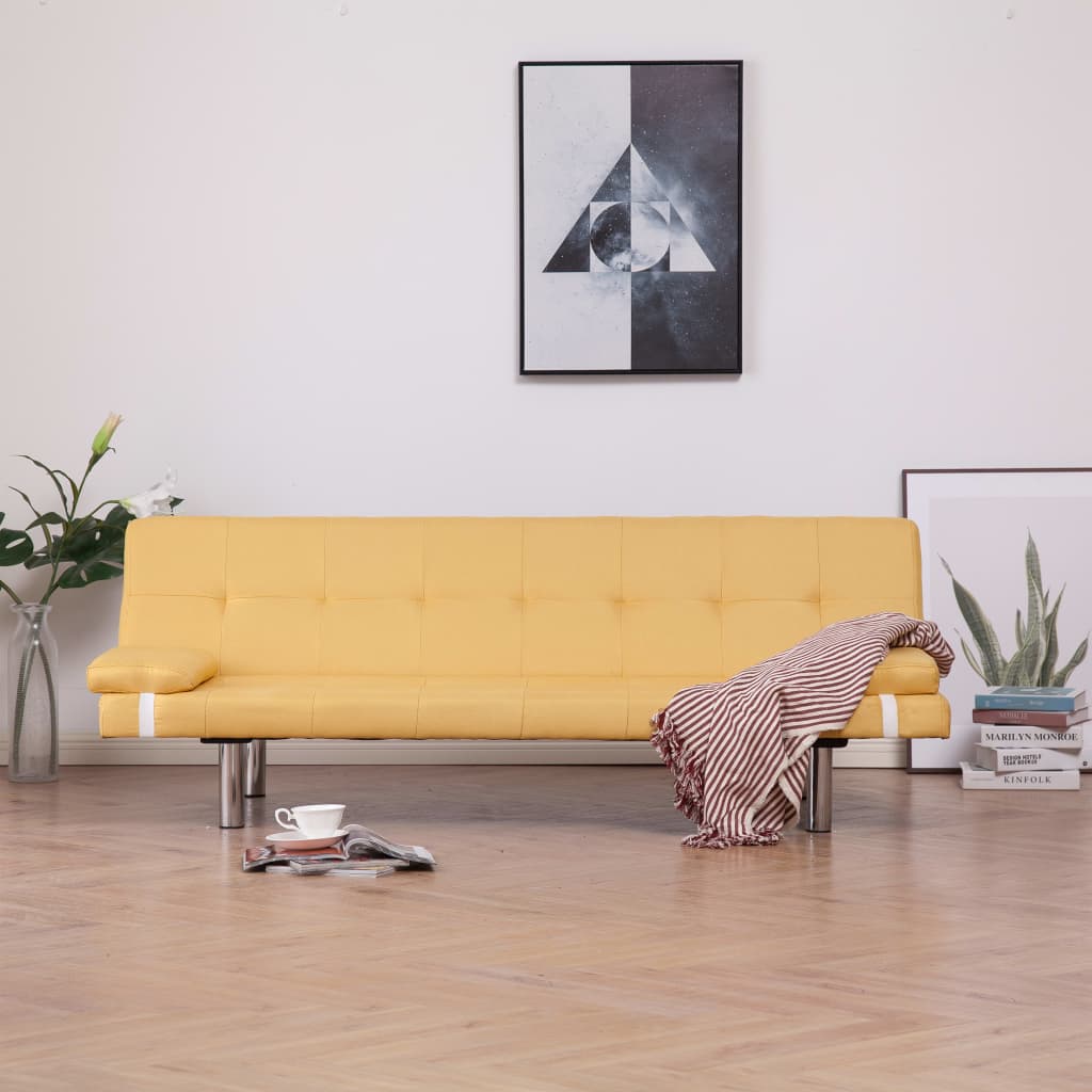 vidaXL Καναπές - Κρεβάτι με Δύο Μαξιλάρια Κίτρινος από Πολυεστέρα