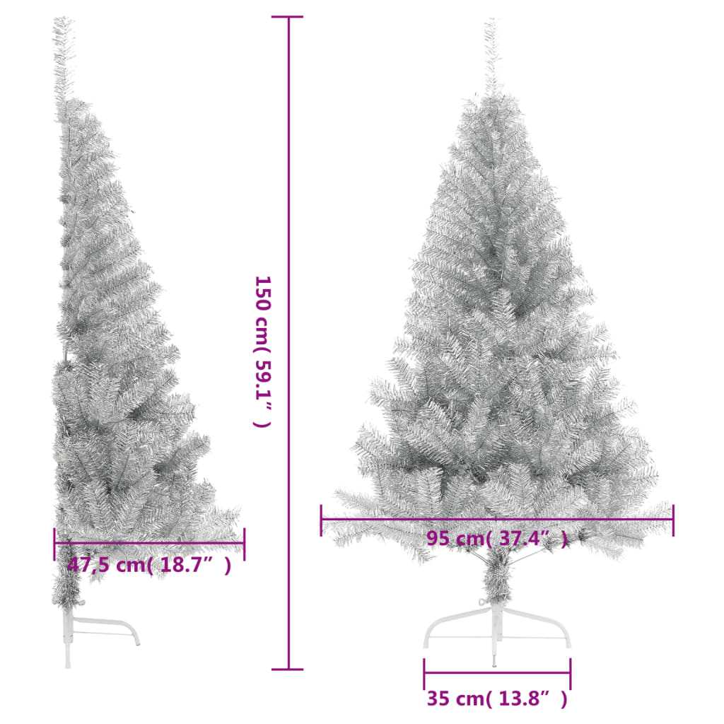 vidaXL Χριστουγεννιάτικο Δέντρο Τεχνητό Μισό Με Βάση Ασημί 150 εκ. PVC