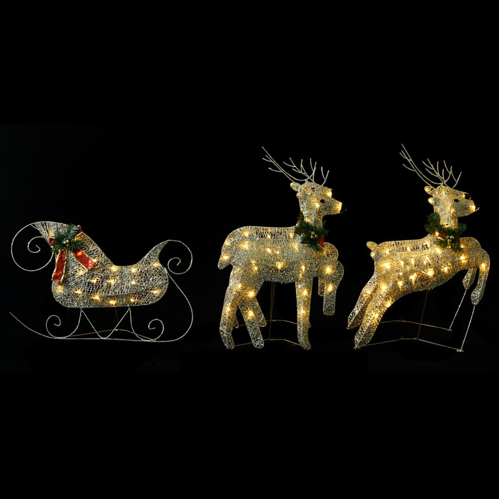 vidaXL Τάρανδοι & Έλκηθρο Χριστουγεννιάτικοι Εξ. Χώρου 100 LED Χρυσό