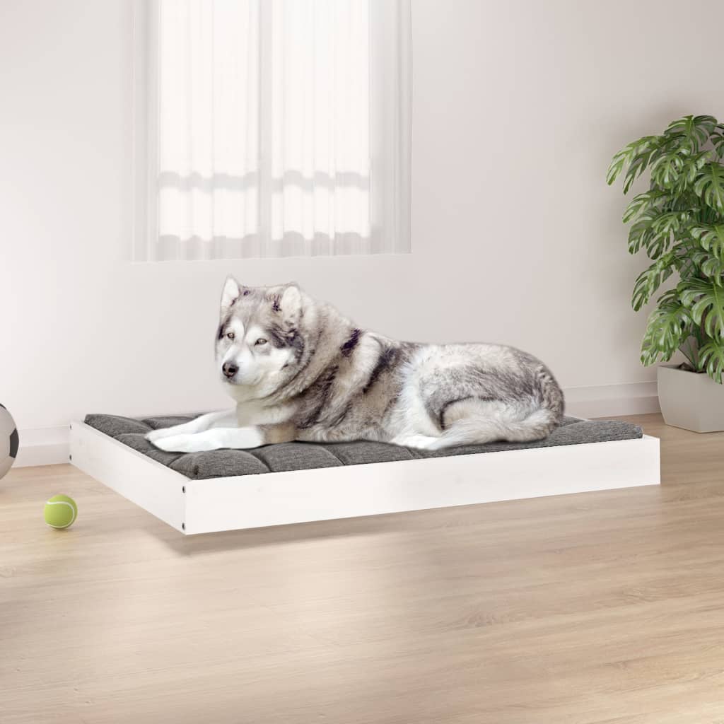 vidaXL Κρεβάτι Σκύλου Λευκό 101,5 x 74 x 9 εκ. από Μασίφ Ξύλο Πεύκου