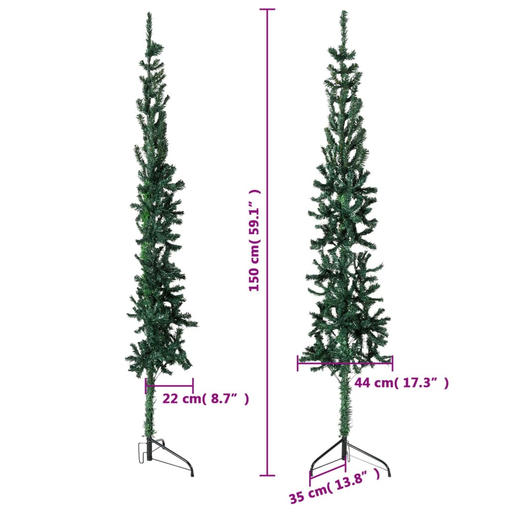 vidaXL Χριστουγεν. Δέντρο Slim Τεχνητό Μισό Με Βάση Πράσινο 150 εκ.