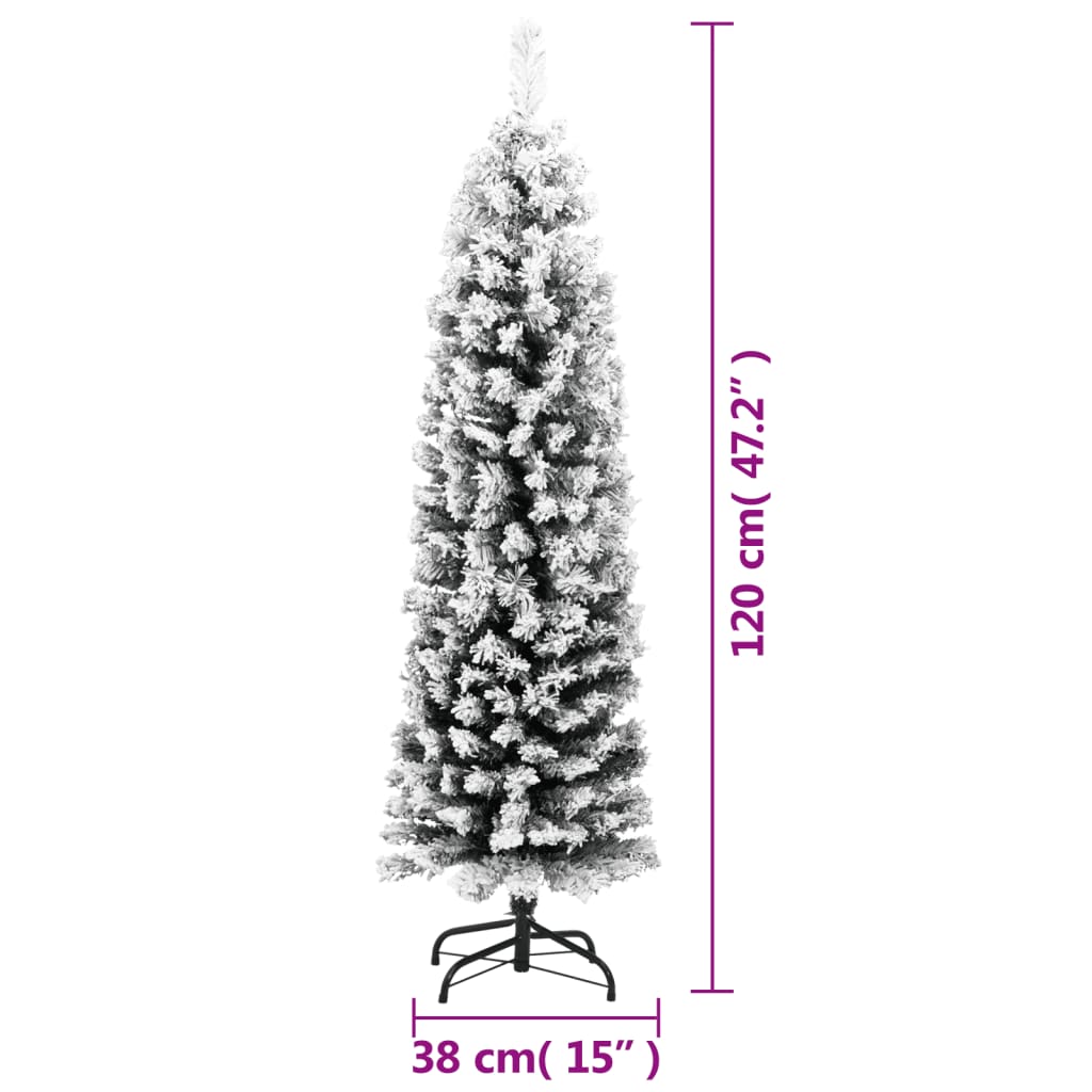 vidaXL Χριστουγεννιάτικο Δέντρο Τεχνητό Slim Χιόνι Πράσινο 120 εκ. PVC
