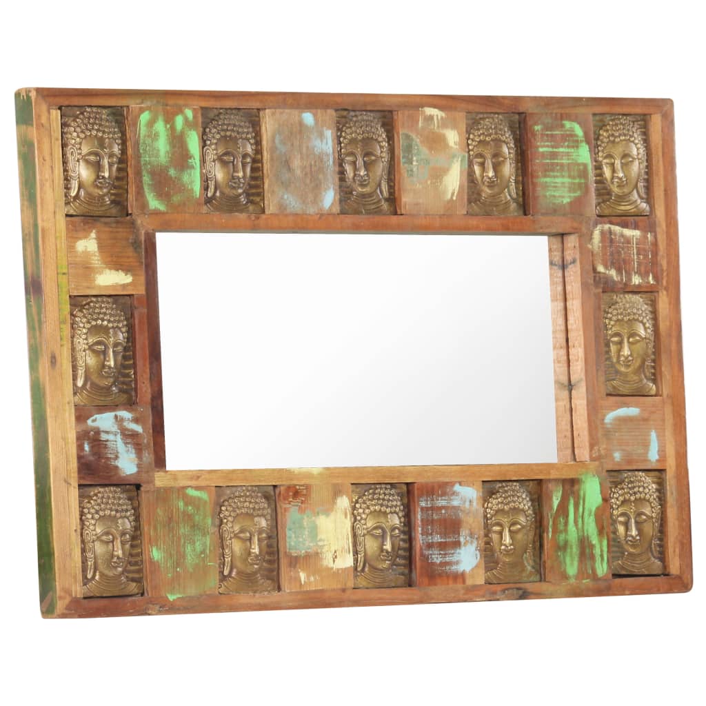 vidaXL Καθρέφτης Σχέδιο Βούδας 80 x 50 εκ. από Μασίφ Ανακυκλωμένο Ξύλο