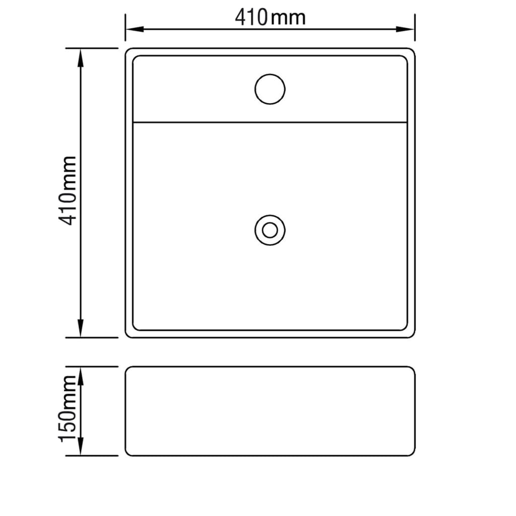 Νιπτήρας Τετράγωνος με Οπή Υπερχείλισης/Βρύσης 41 x 41 εκ. Κεραμικός