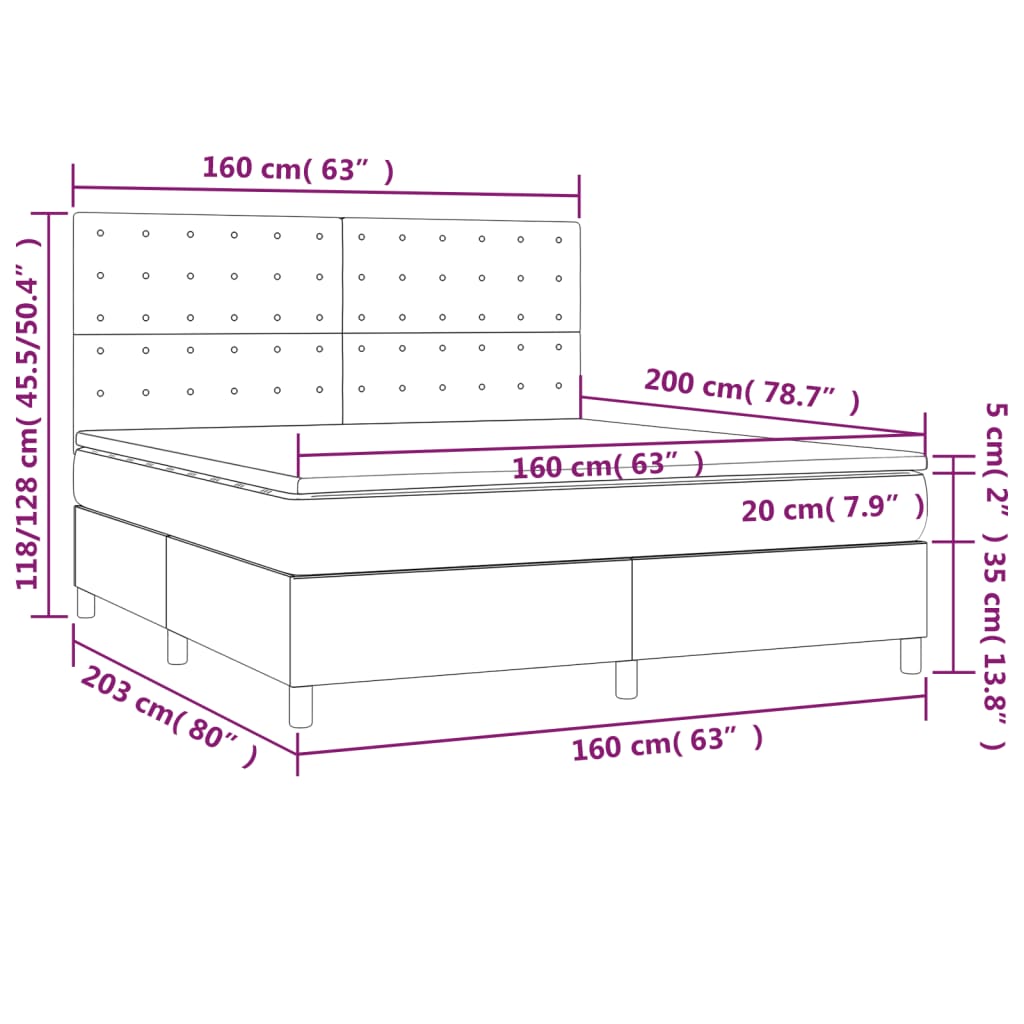vidaXL Κρεβάτι Boxspring με Στρώμα Μαύρο 160x200εκ.από Συνθετικό Δέρμα